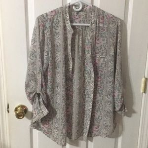 Floral Silky Button Down Blouse